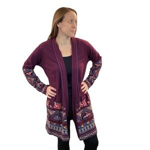 Johnny Was Los Angeles Embroidered Floral Cotton Tunic Maroon